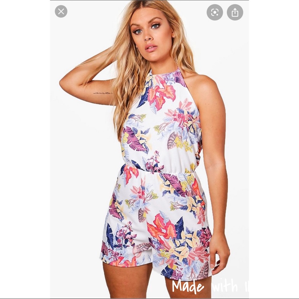 Plus Frey’s Halterneck Floral Crepe Playsuit